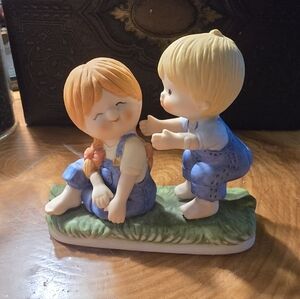 Enesco Ceramic Figurine with Blue and White Accents